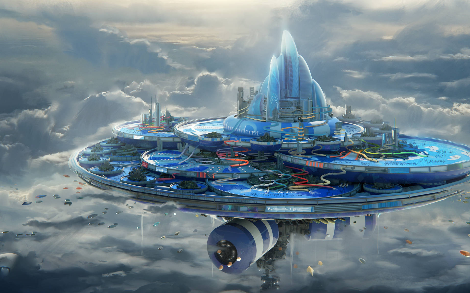 Fantasy Island In Futuristic Style Background