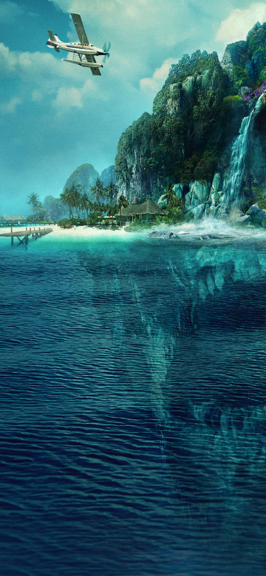 Fantasy Island With Jagged Stone Teeth Background