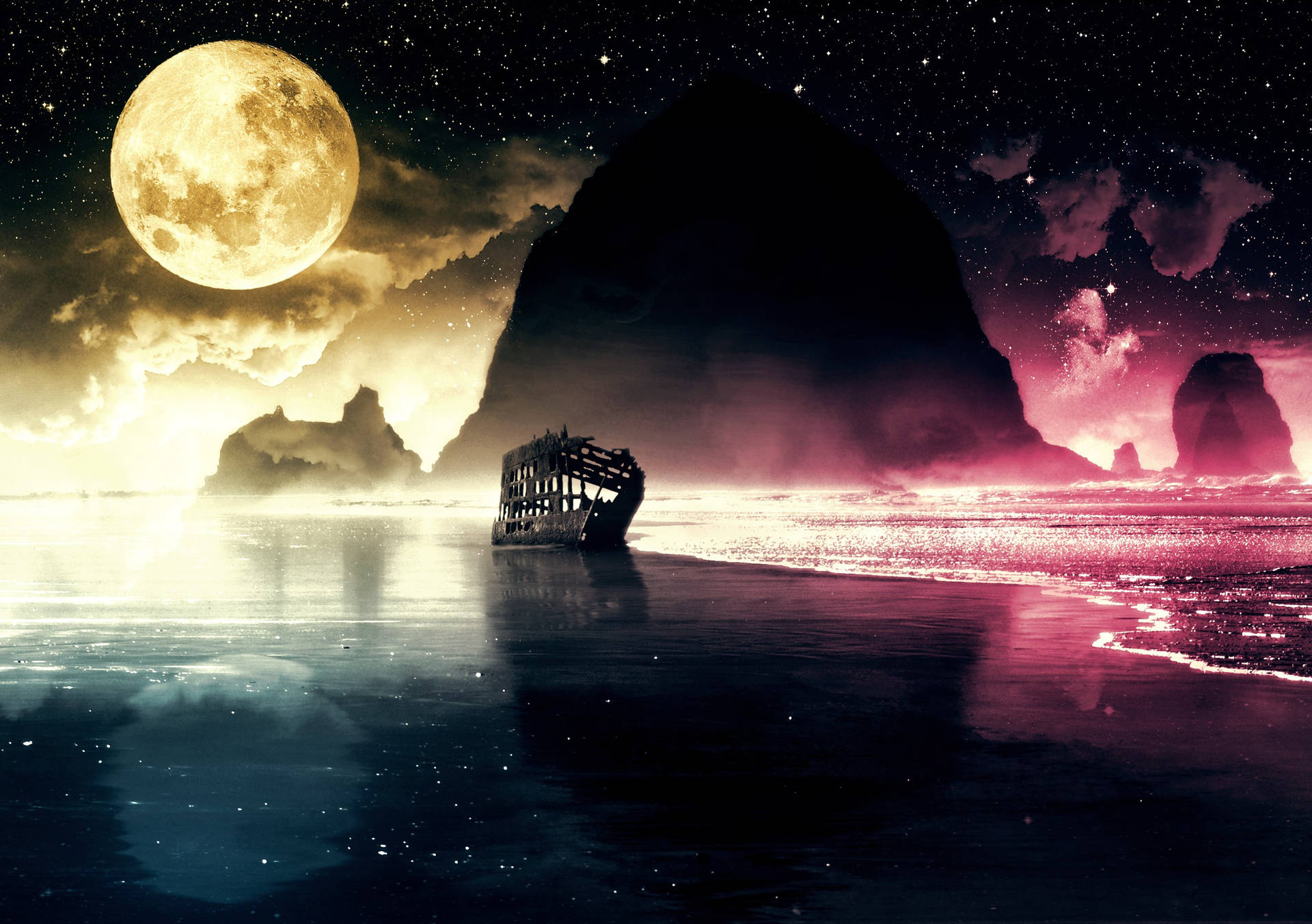 Fantasy Journey Moon Night Sky Background