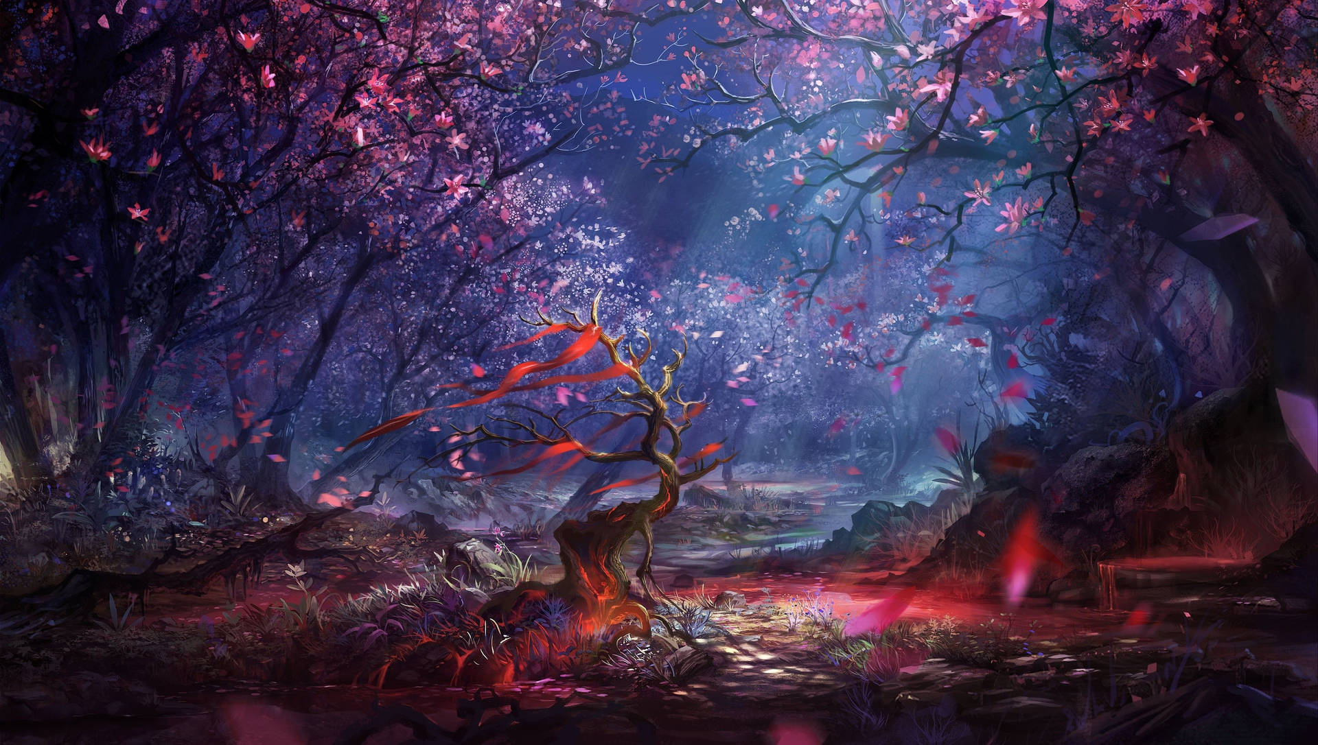 Fantasy Night Forest Background