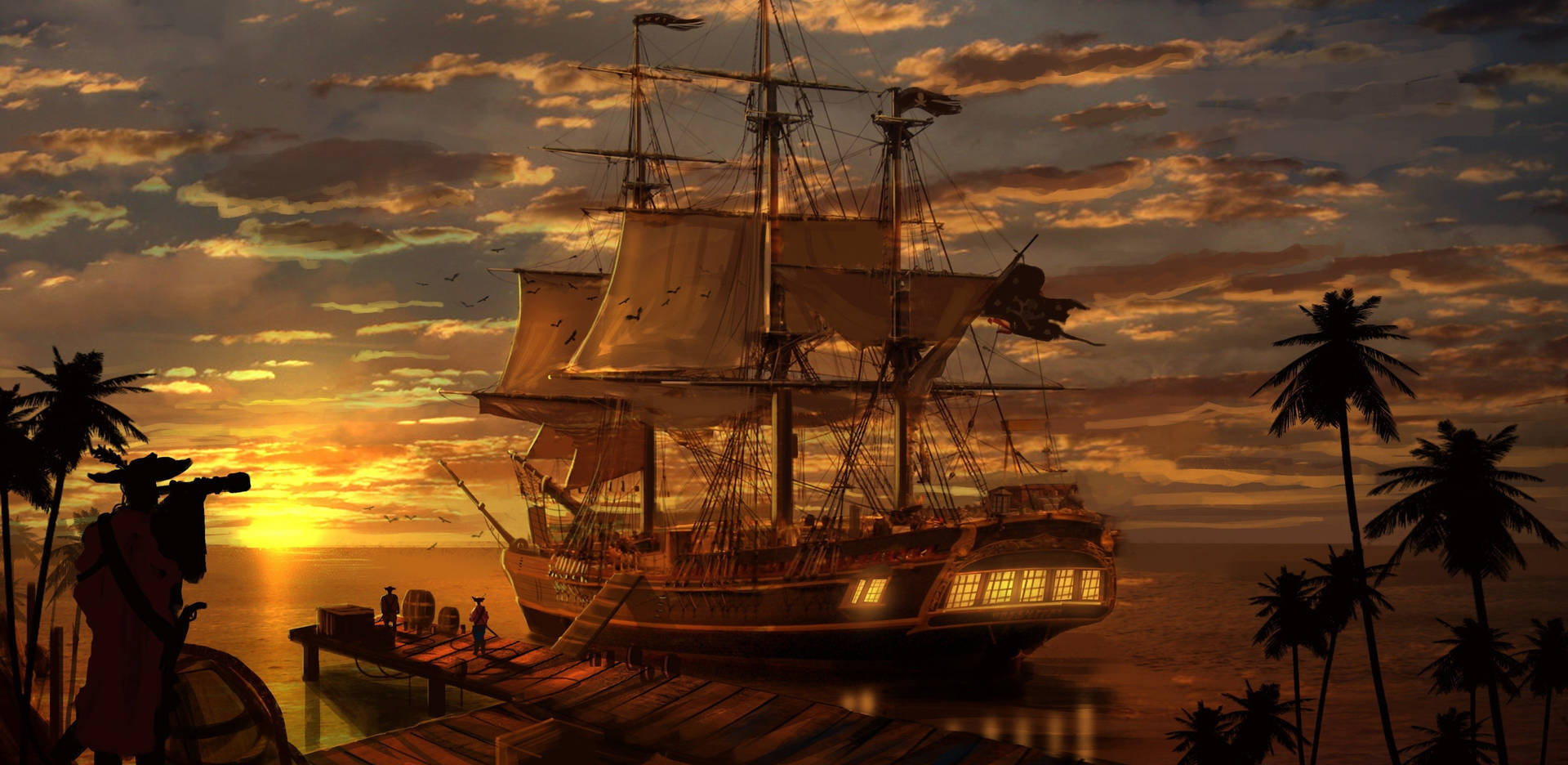 Fantasy Pirate Sailing Ship Background