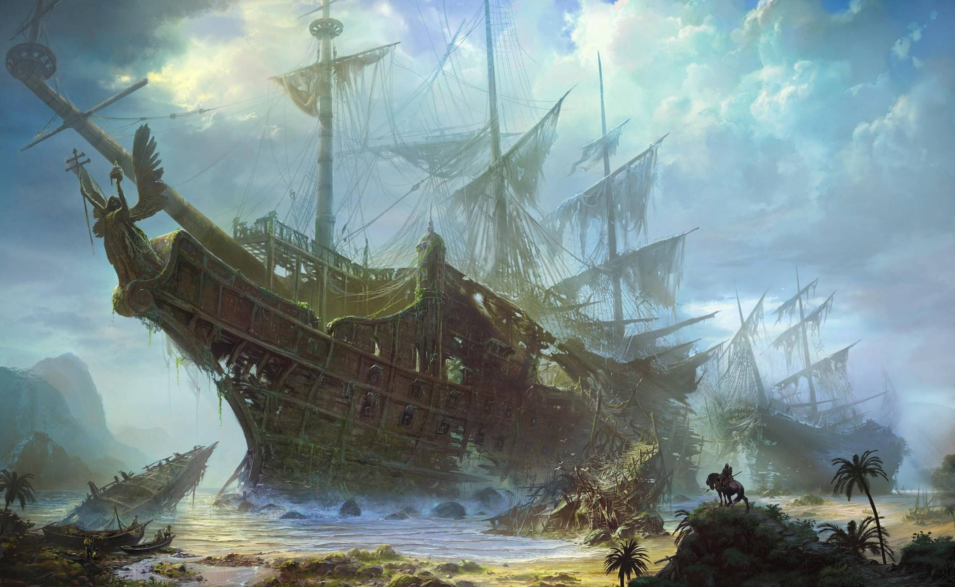 Fantasy Pirate Ship Wreck Background