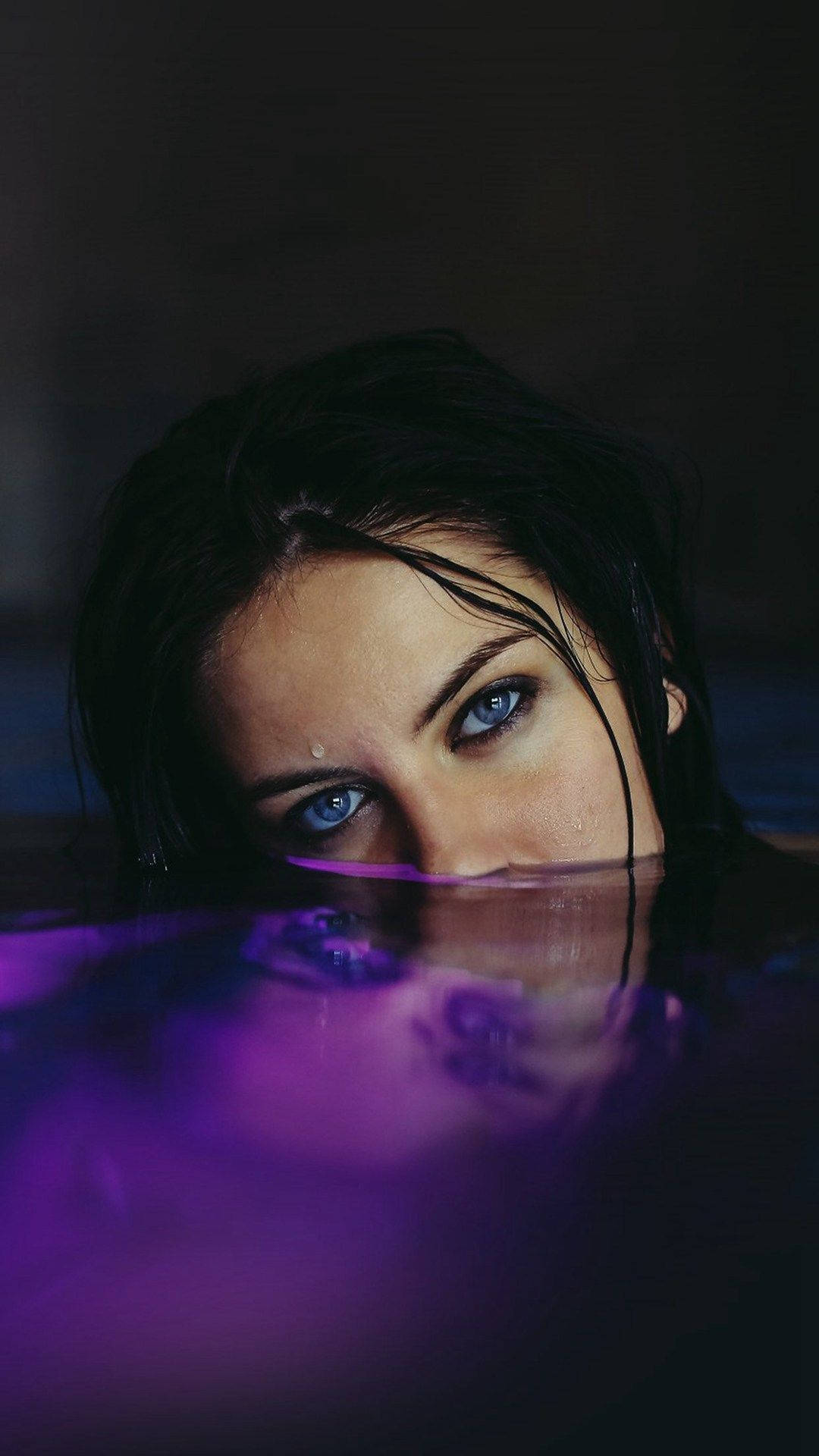 Fantasy Portrait Of A Dark Girl Surrounded By Purple Waters