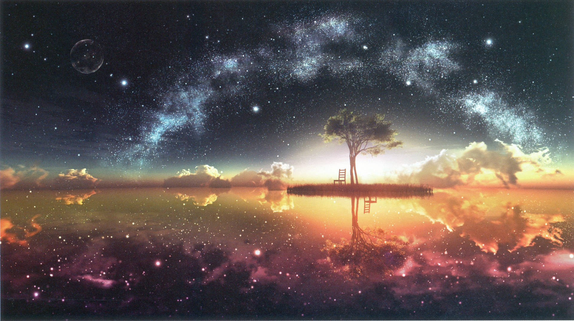 Fantasy Sky And Tree Anime 4k Background
