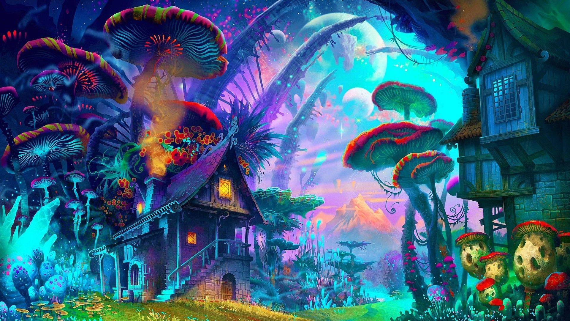 Fantasy Village Mushroom Aesthetic Background