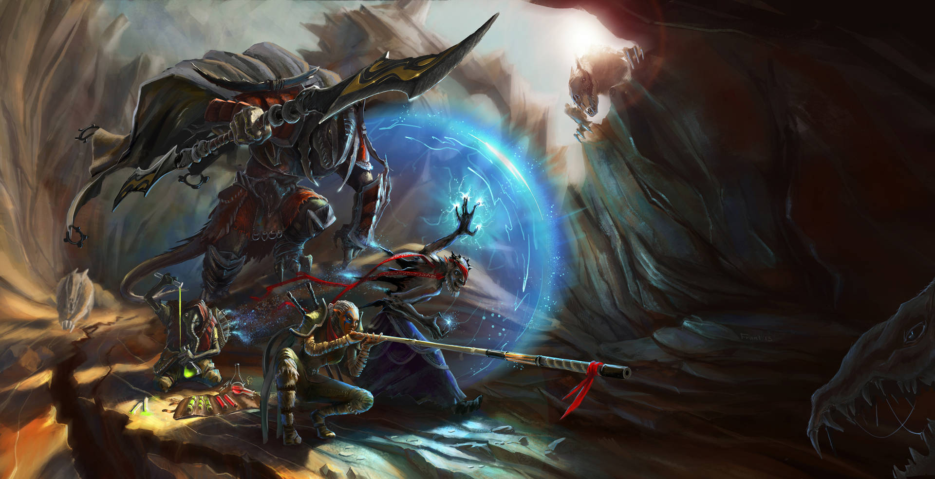 Fantasy Warrior In Cave Background