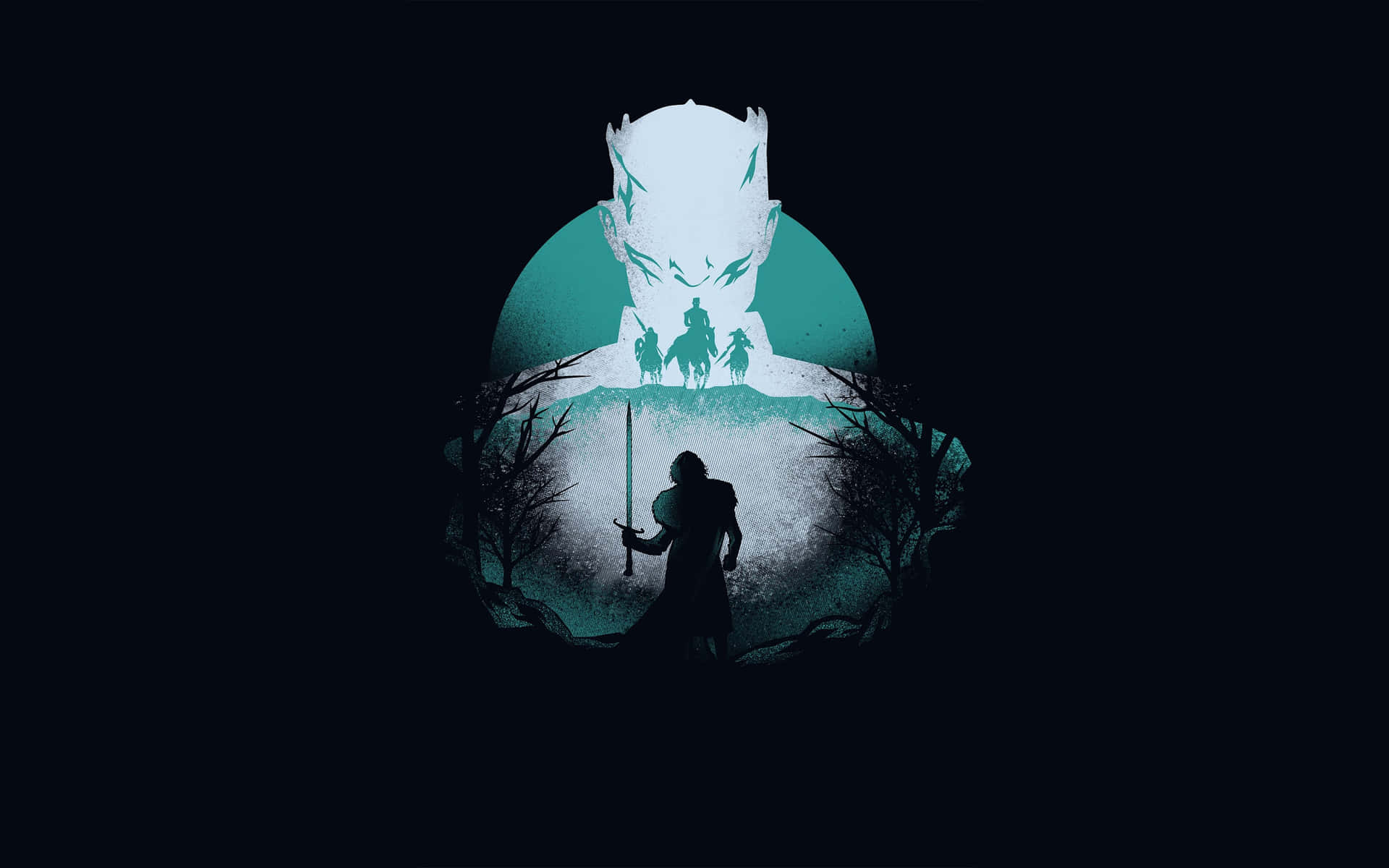 Fantasy Warriorand Dragon Silhouette Background