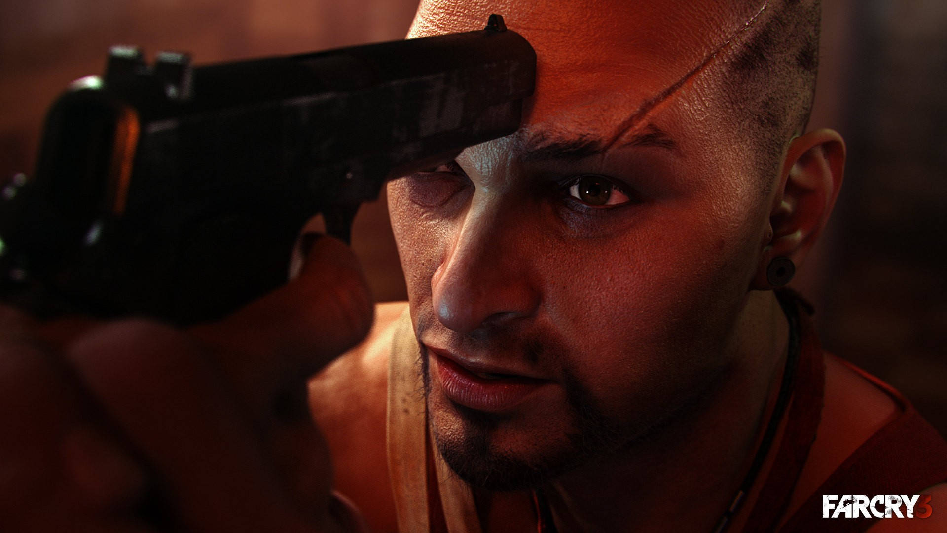 Far Cry 3 Gun Pointed At Vaas Background