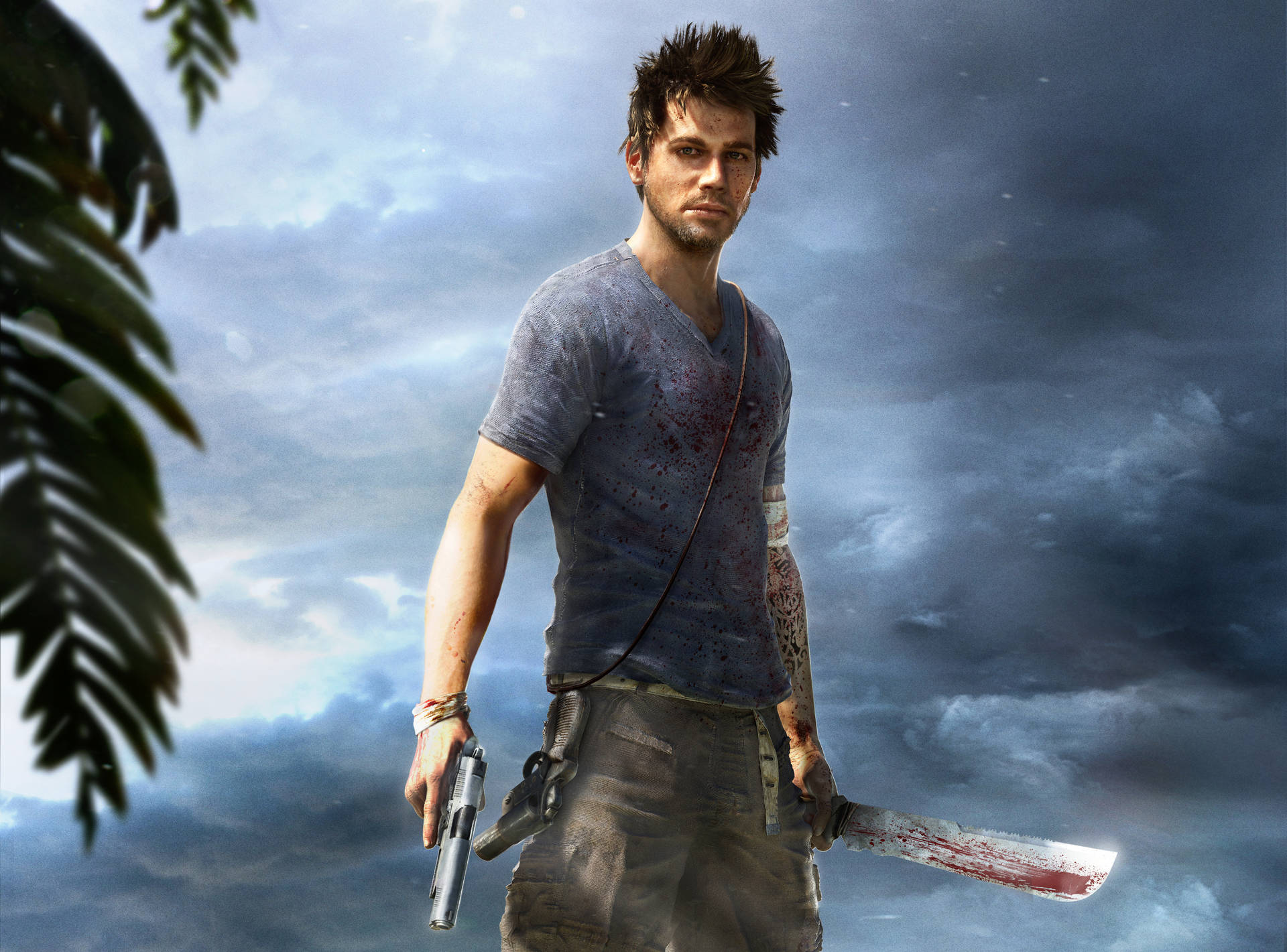 Far Cry 3 Jason Brody With Knife And Gun Background