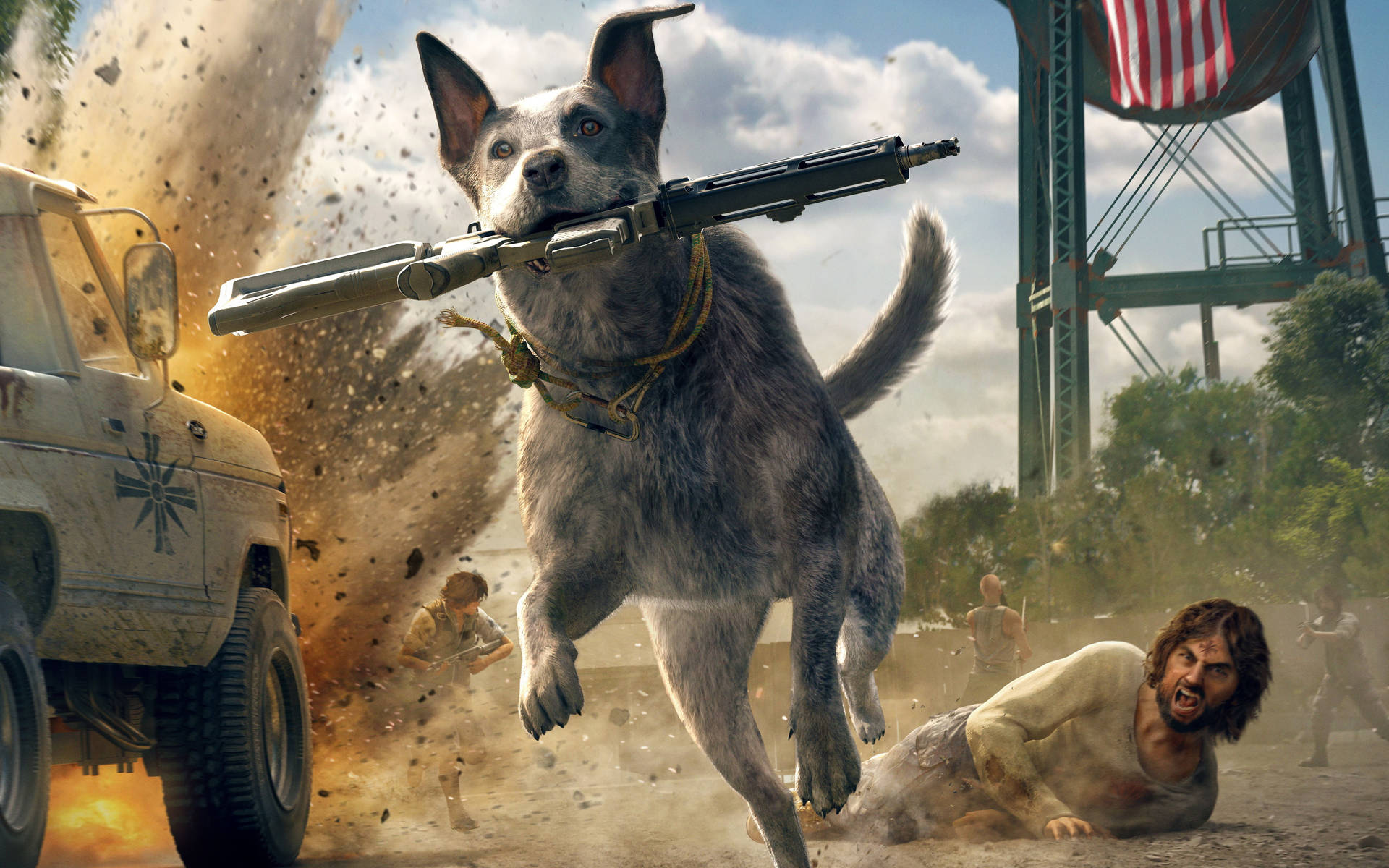 Far Cry Five Dog With Gun Background