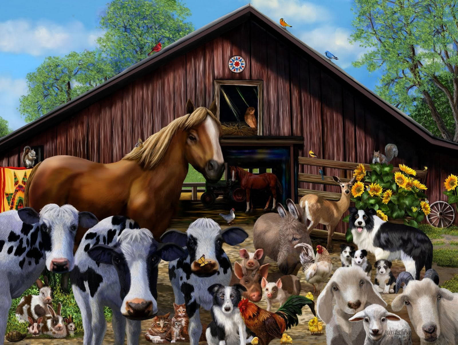 Farm Animals In Front Of A Barn House Background