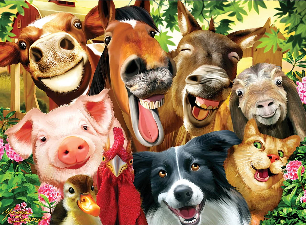 Farm Animals With Funny Faces Background