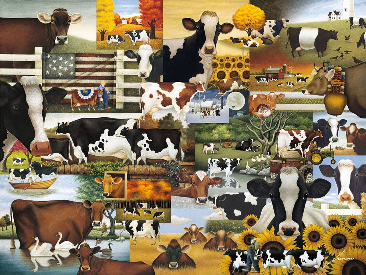 Farm Cow Animals Collage Art