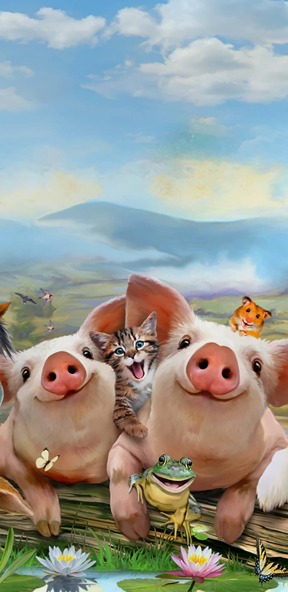 Farm Pig And Cat Animals