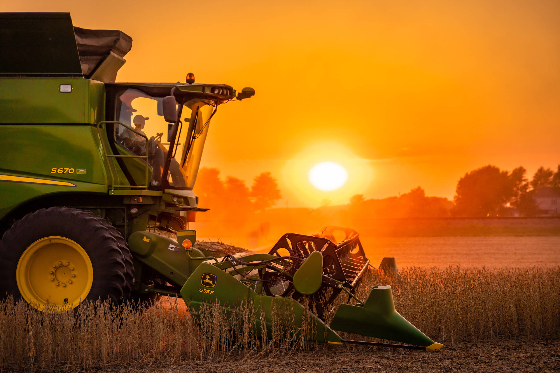 Farmer Tractor Sunset View Background