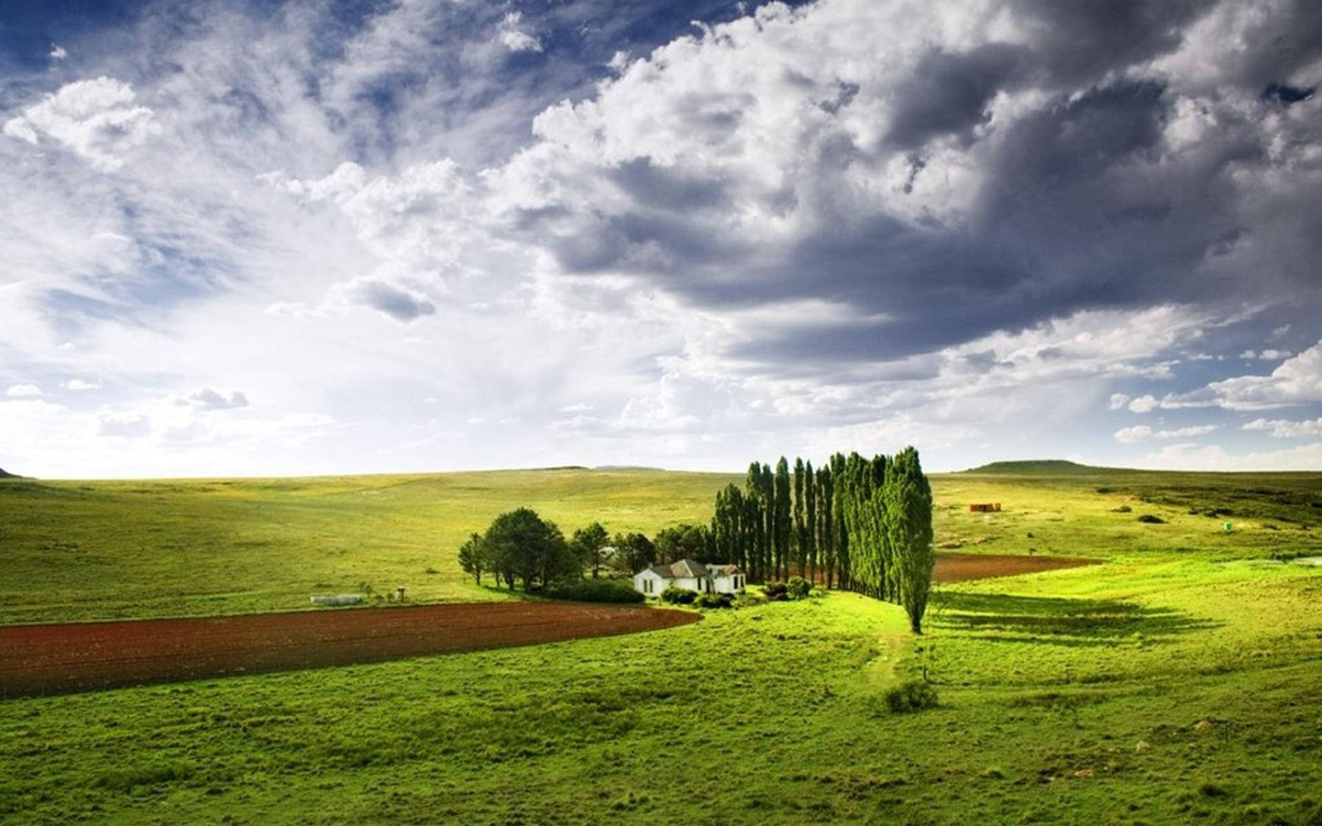 Farmhouse In A Vast Meadow Background