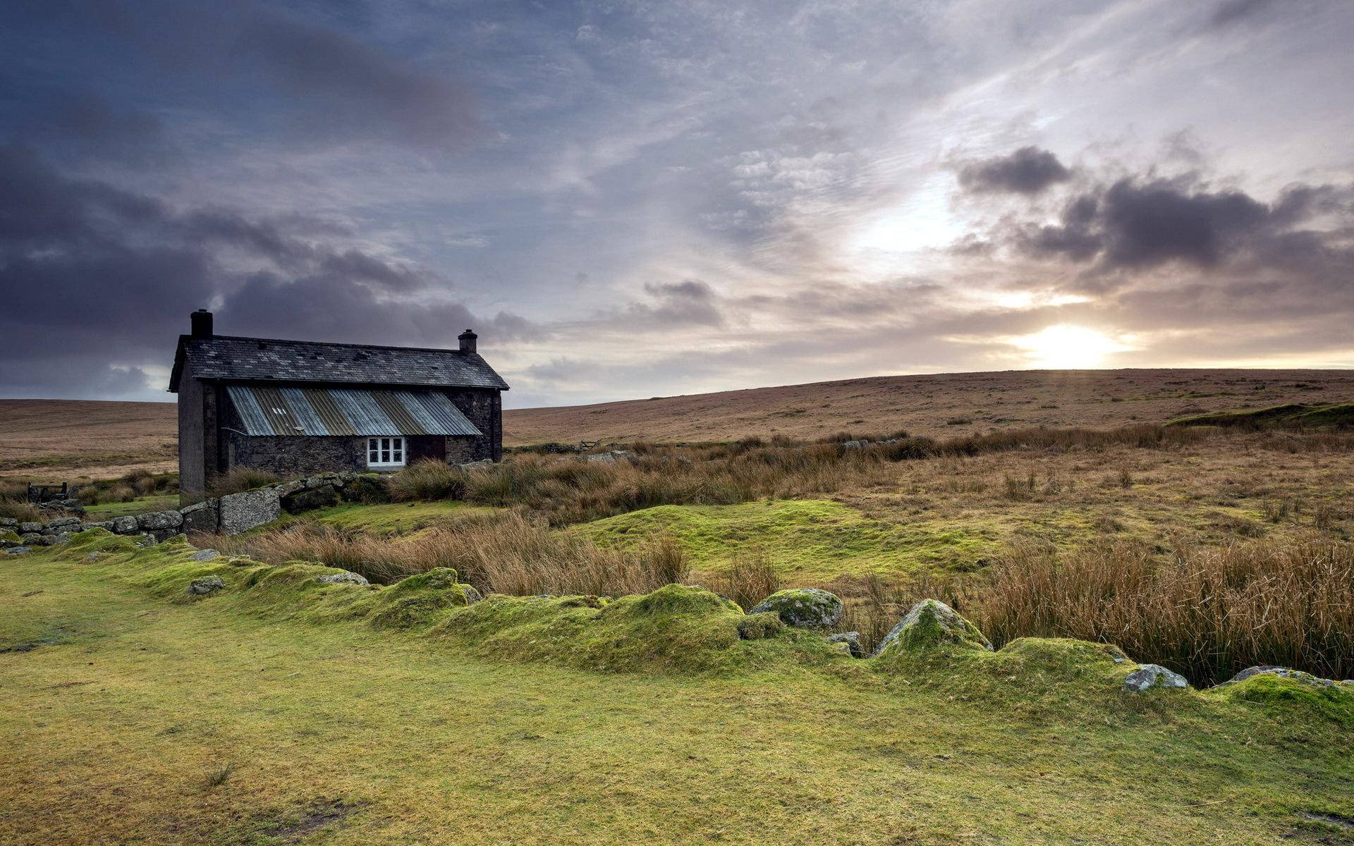 Farmhouse In An Unkept Field Background