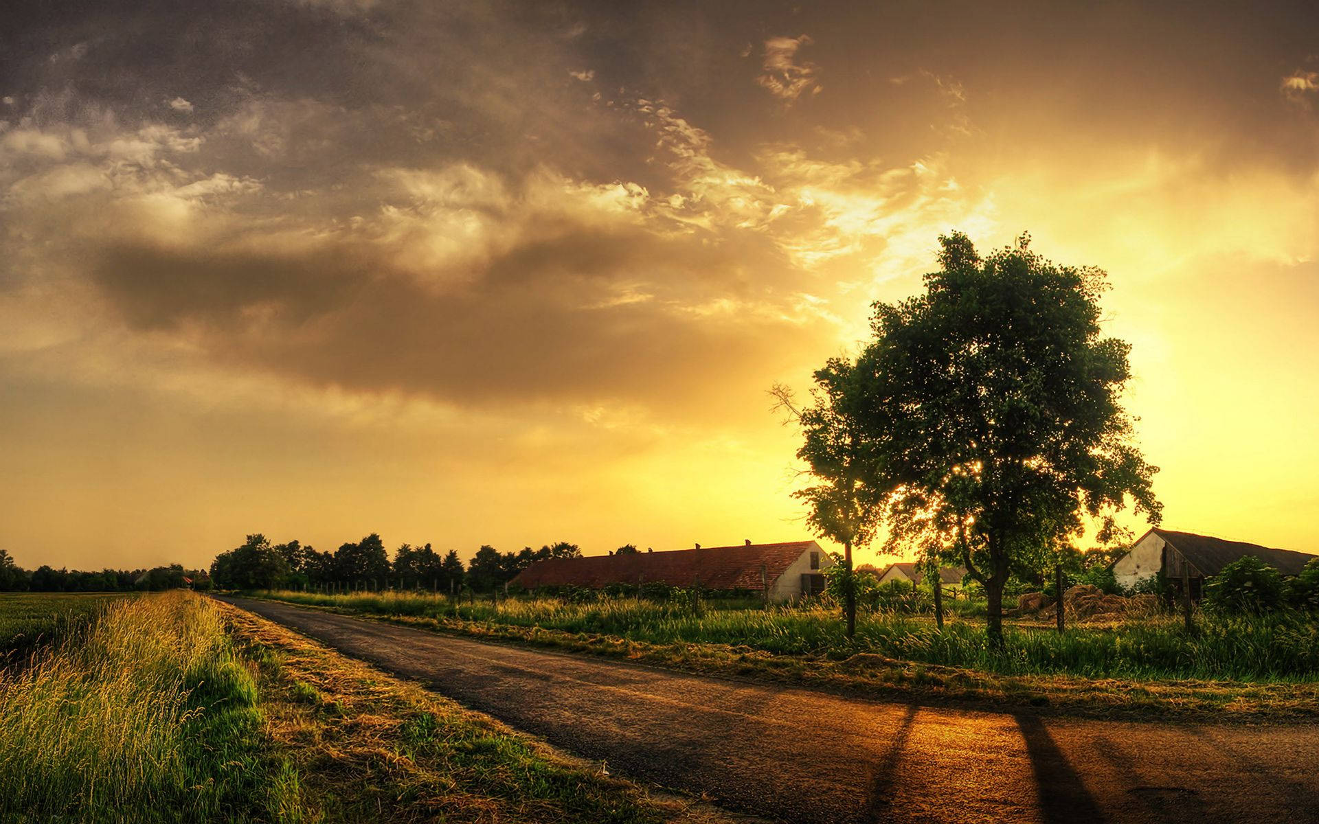 Farmhouse On A Sunset Background