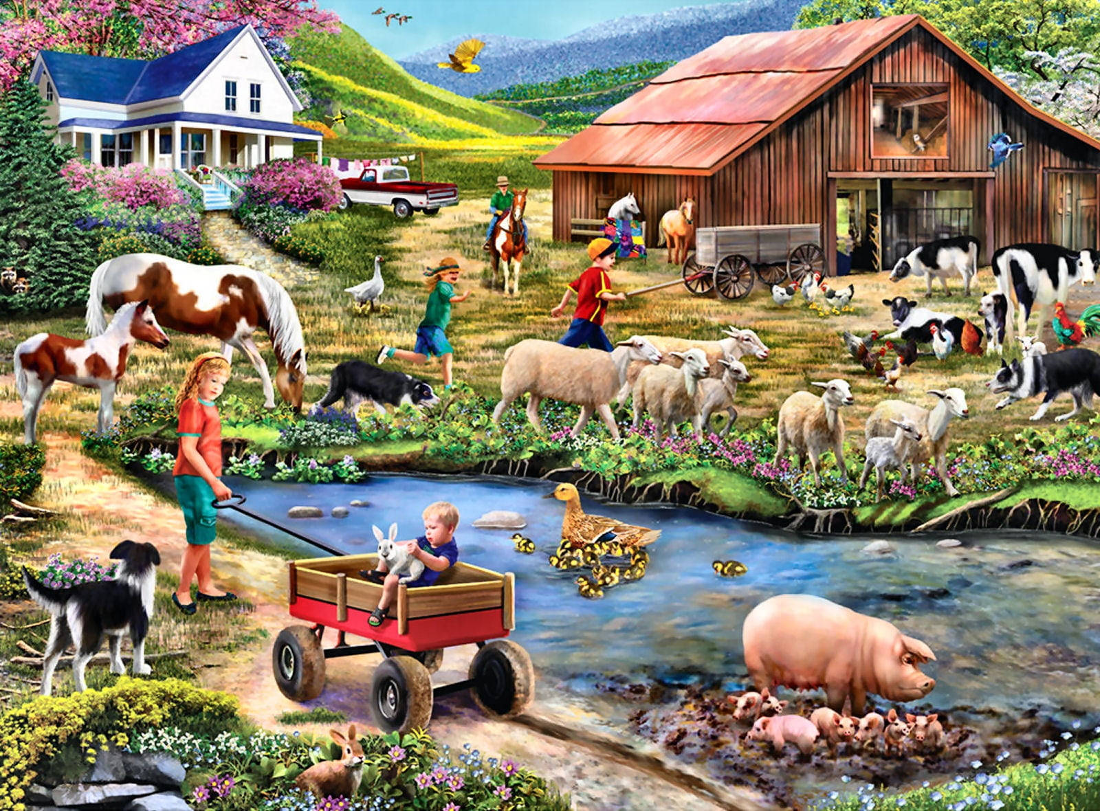 Farmhouse With Animals Near The Stream