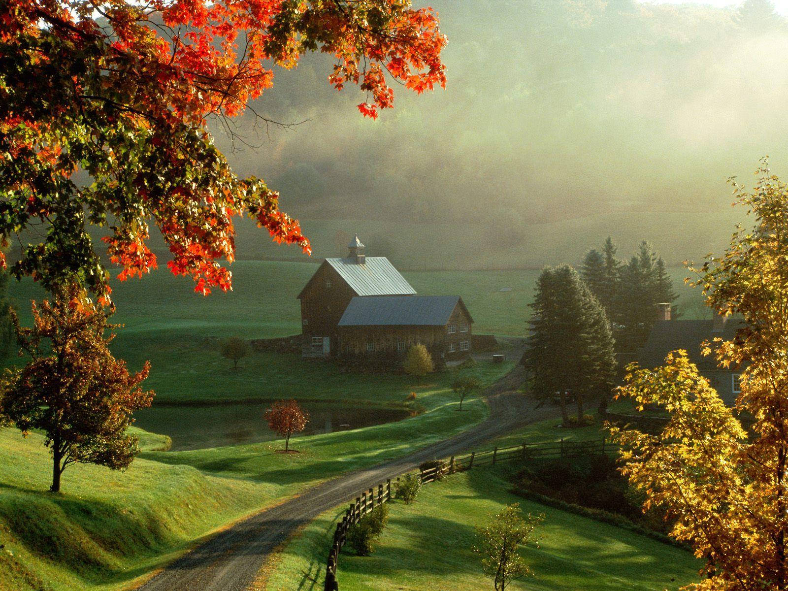 Farmhouse With Scenic Landscape Background