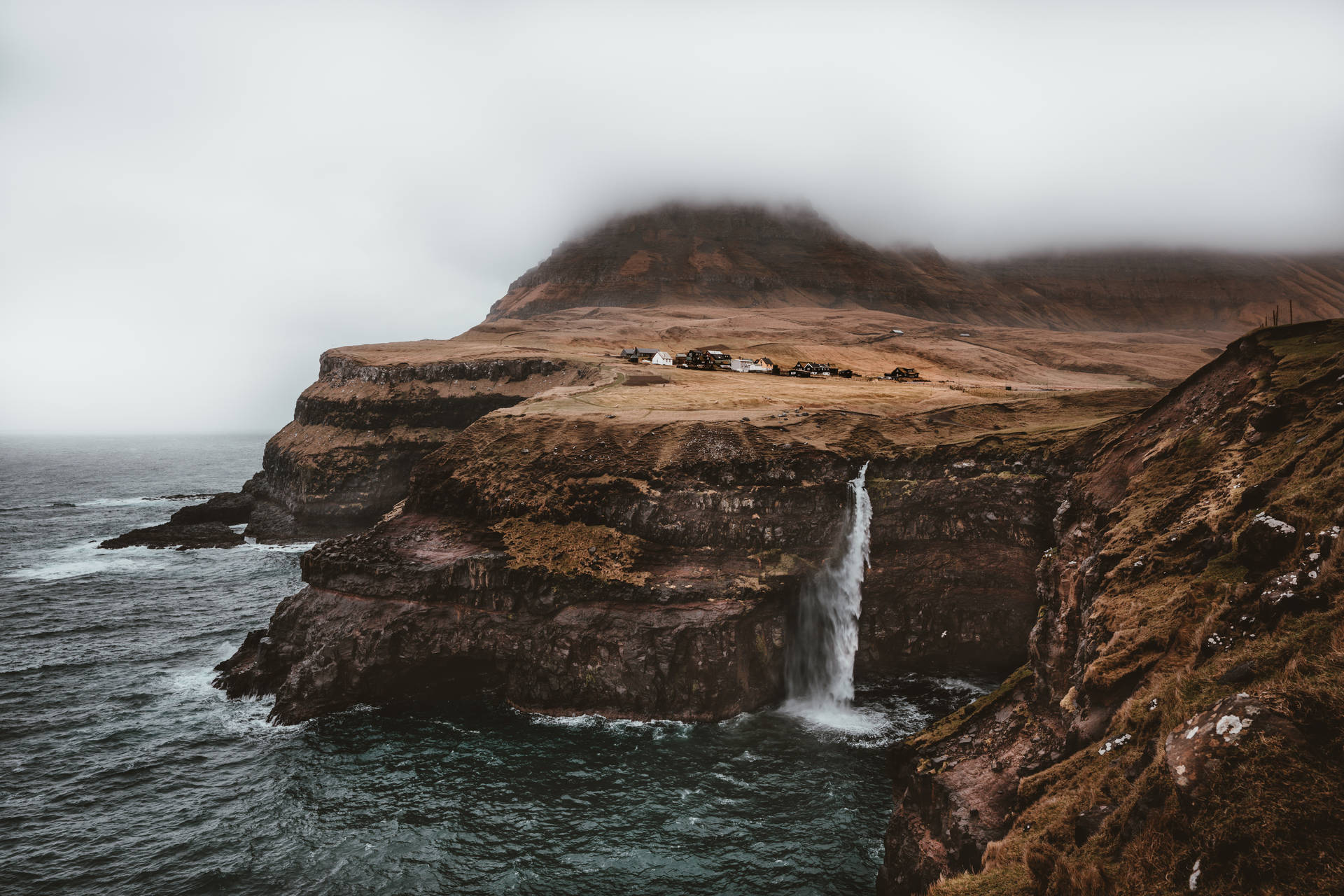 Faroe Islands Mulafossur Waterfalls Background