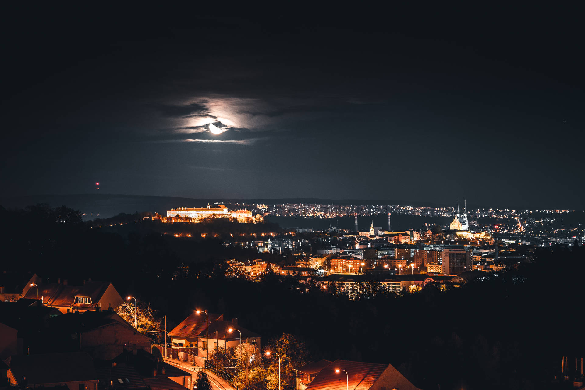 Fascinating City Lights Moon Desktop Background