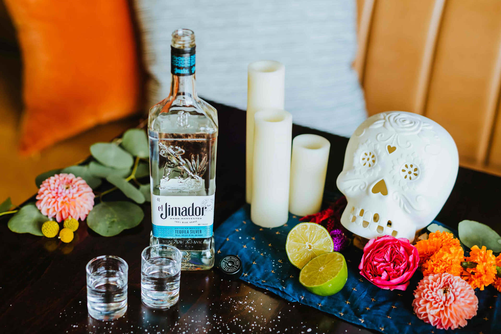 Fascinating El Jimador Silver Tequila High Angle Shot Background