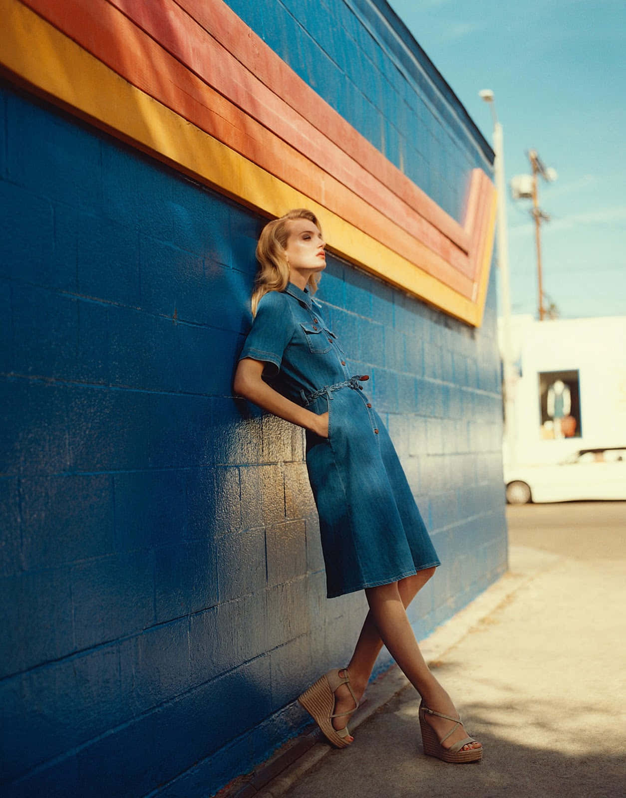 Fashion Model Against Colorful Wall Background