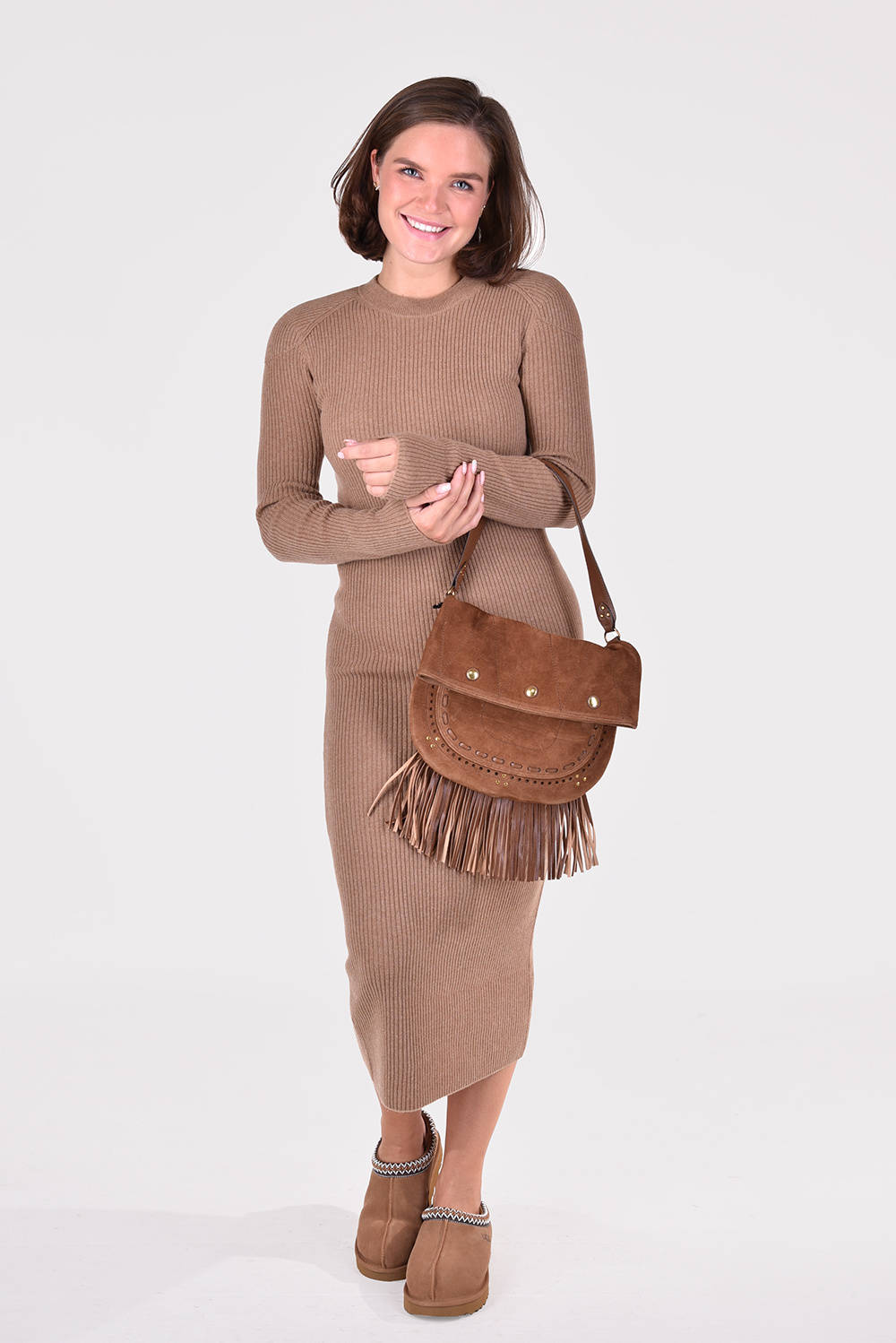 Fashionable Woman Wearing Iro Long Brown Dress