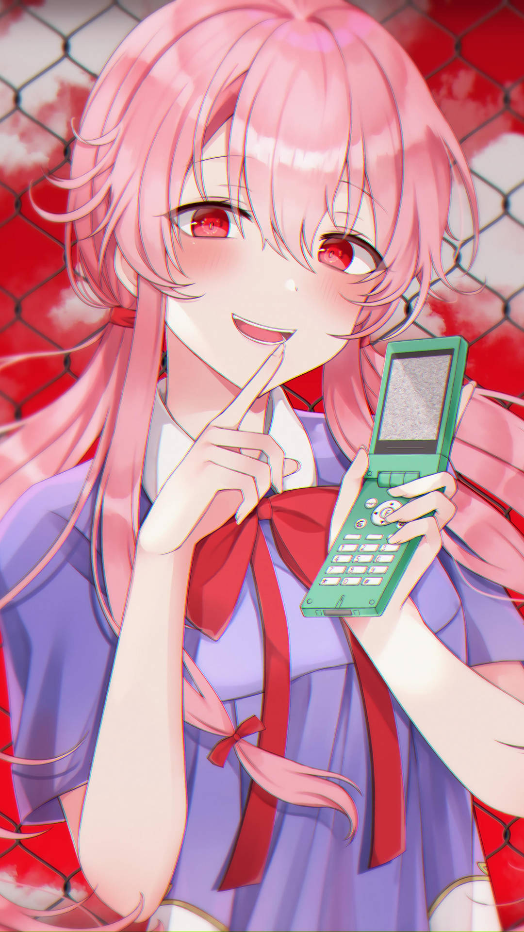 Fashionably Lethal - Yuno Gasai Holding Her Signature Pink Cellphone.