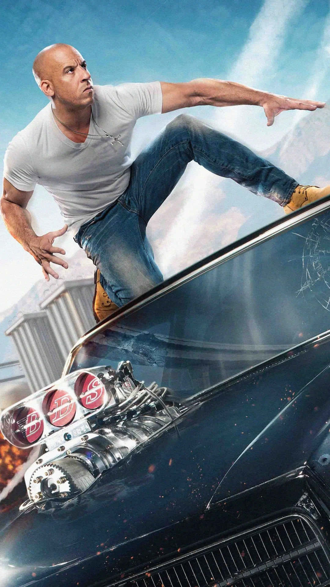 Fast And Furious 7 - A Man Jumping On Top Of A Car Background