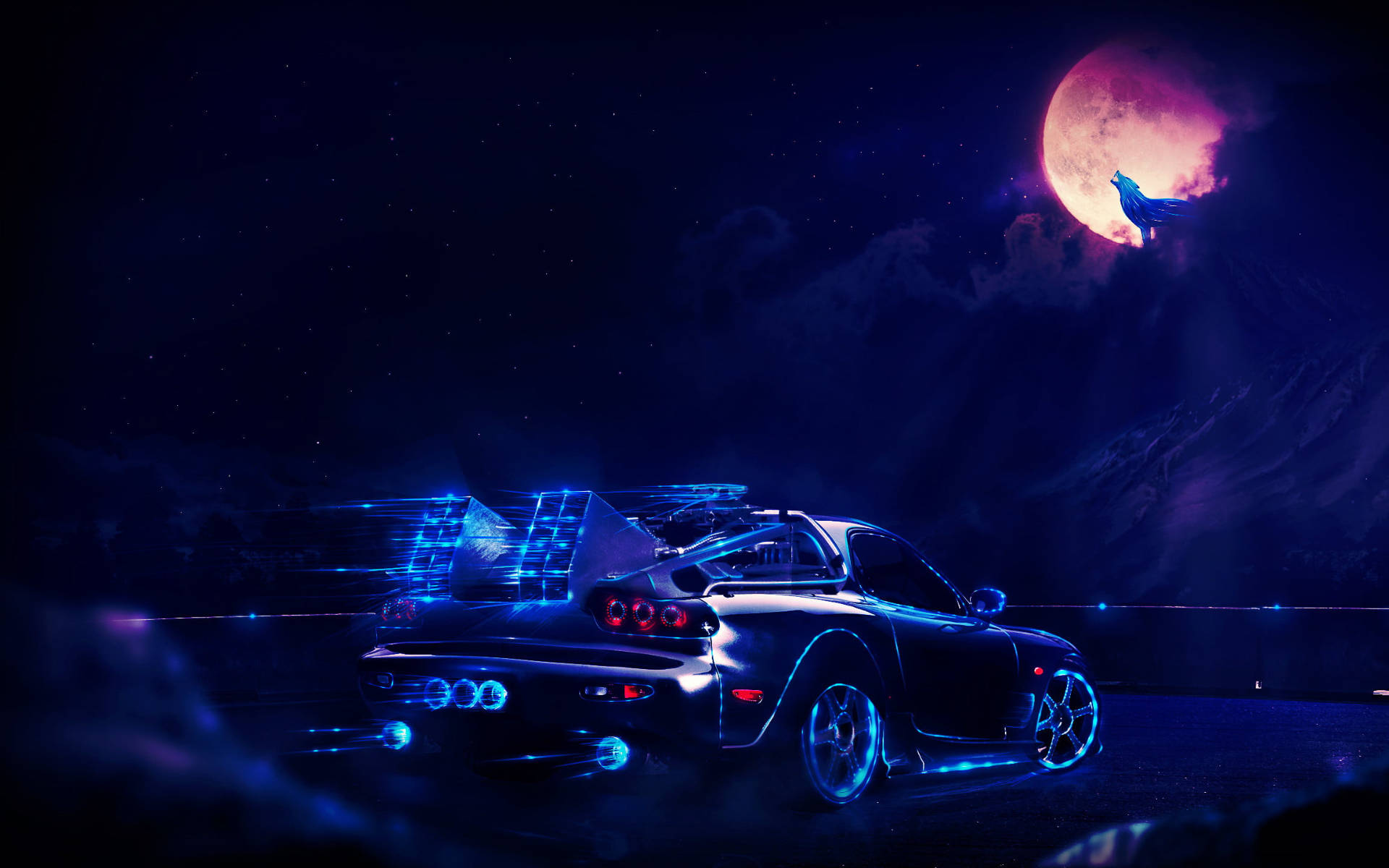 Fast Car And Galaxy Moon Background