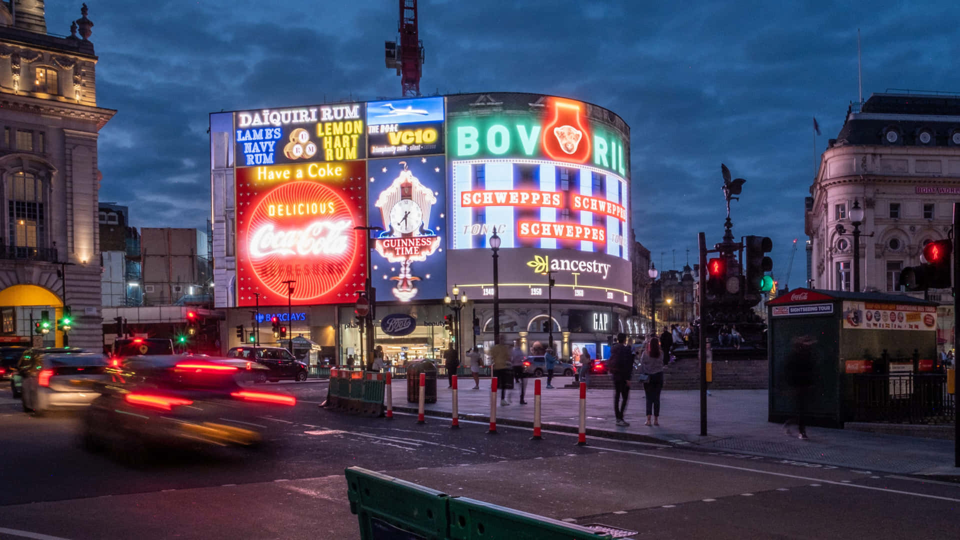 Fast Motion Car In Piccadilly Circus Background