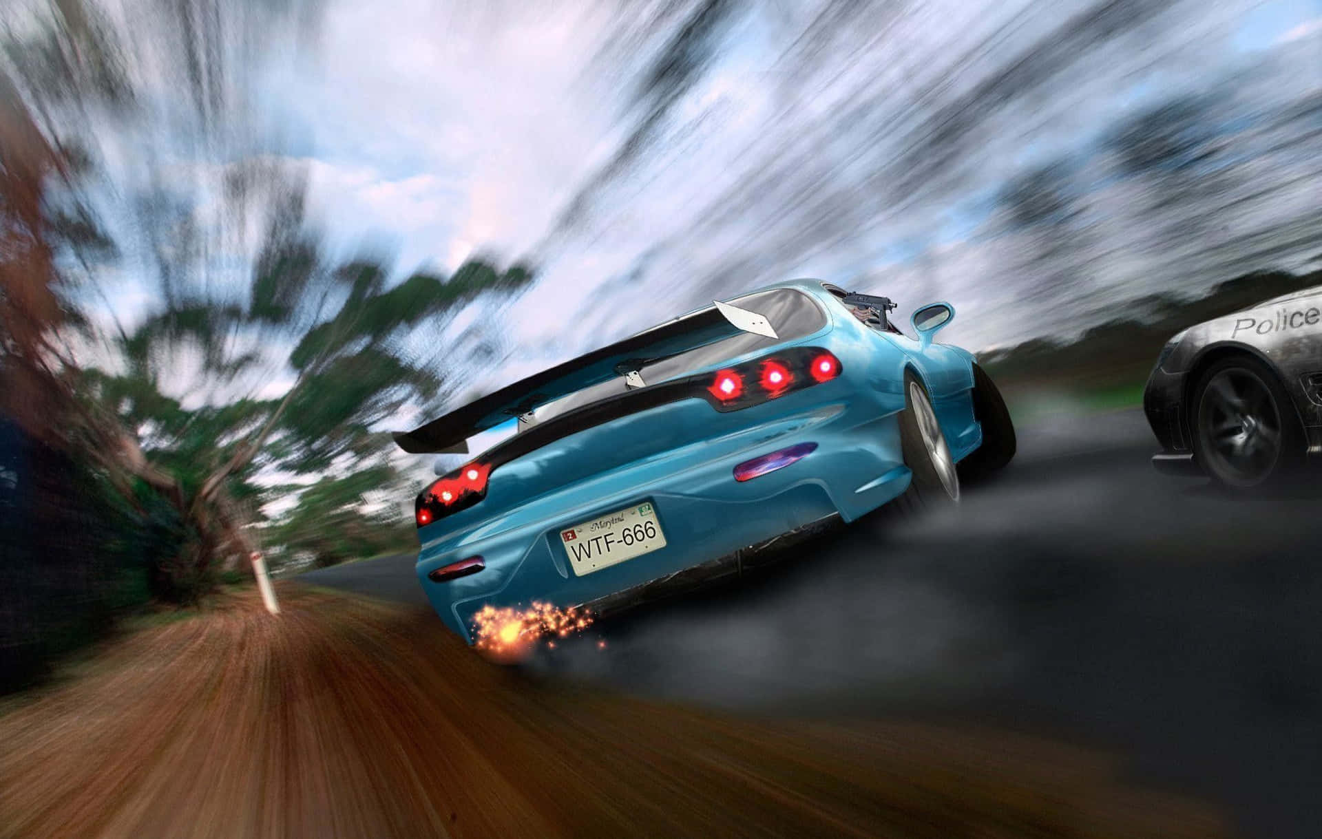 Fast Moving Blue Mazda Rx 7 Racing