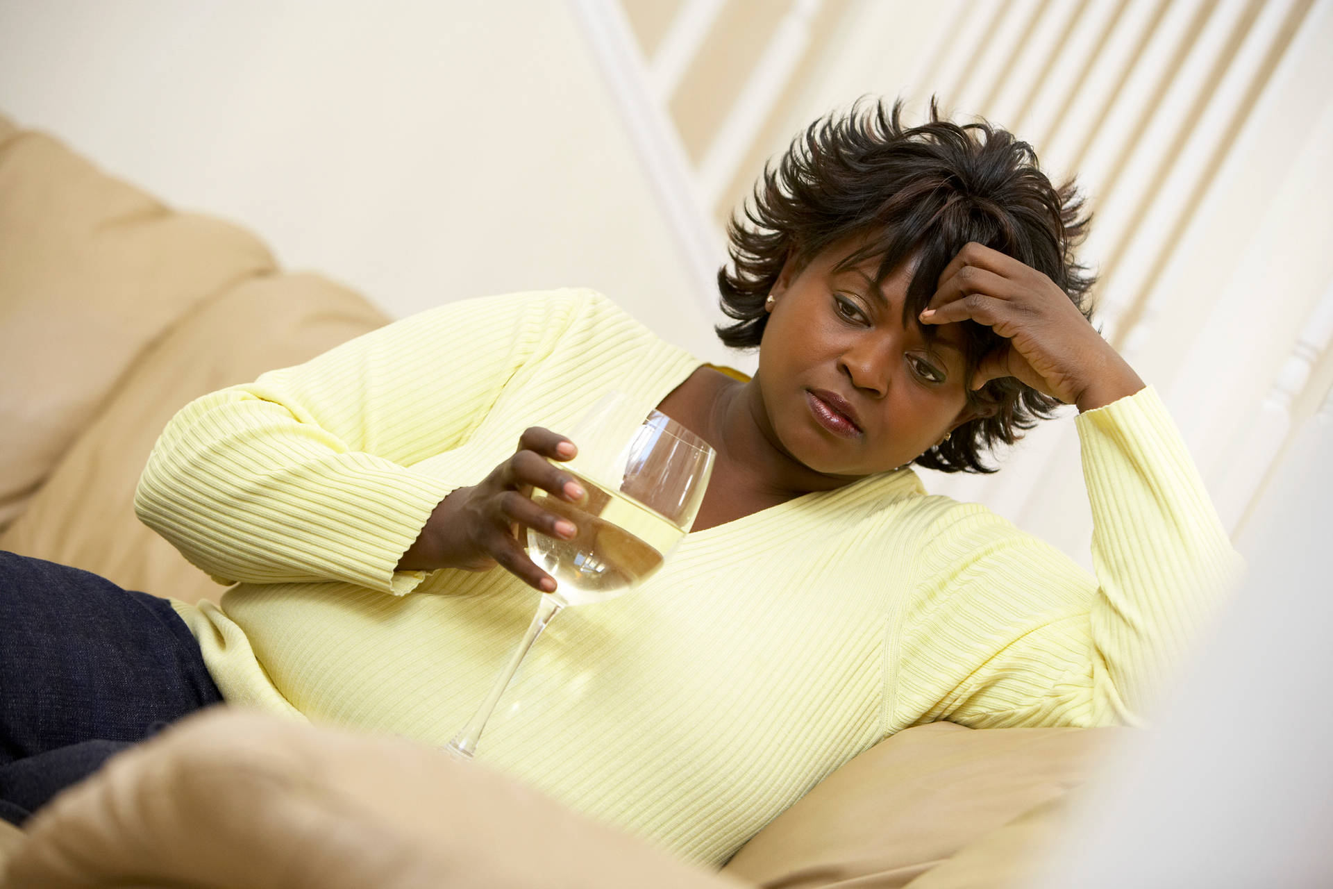 Fat Black Woman Drinking White Wine Background