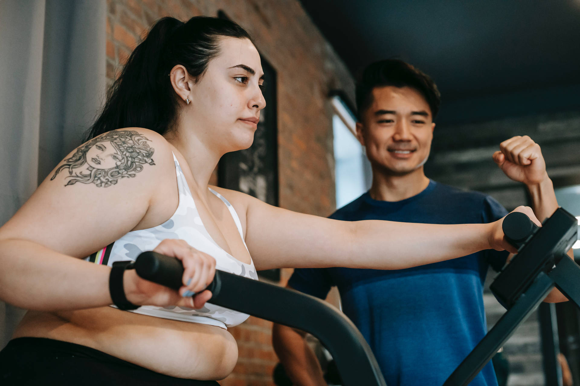 Fat Woman With Trainer Background