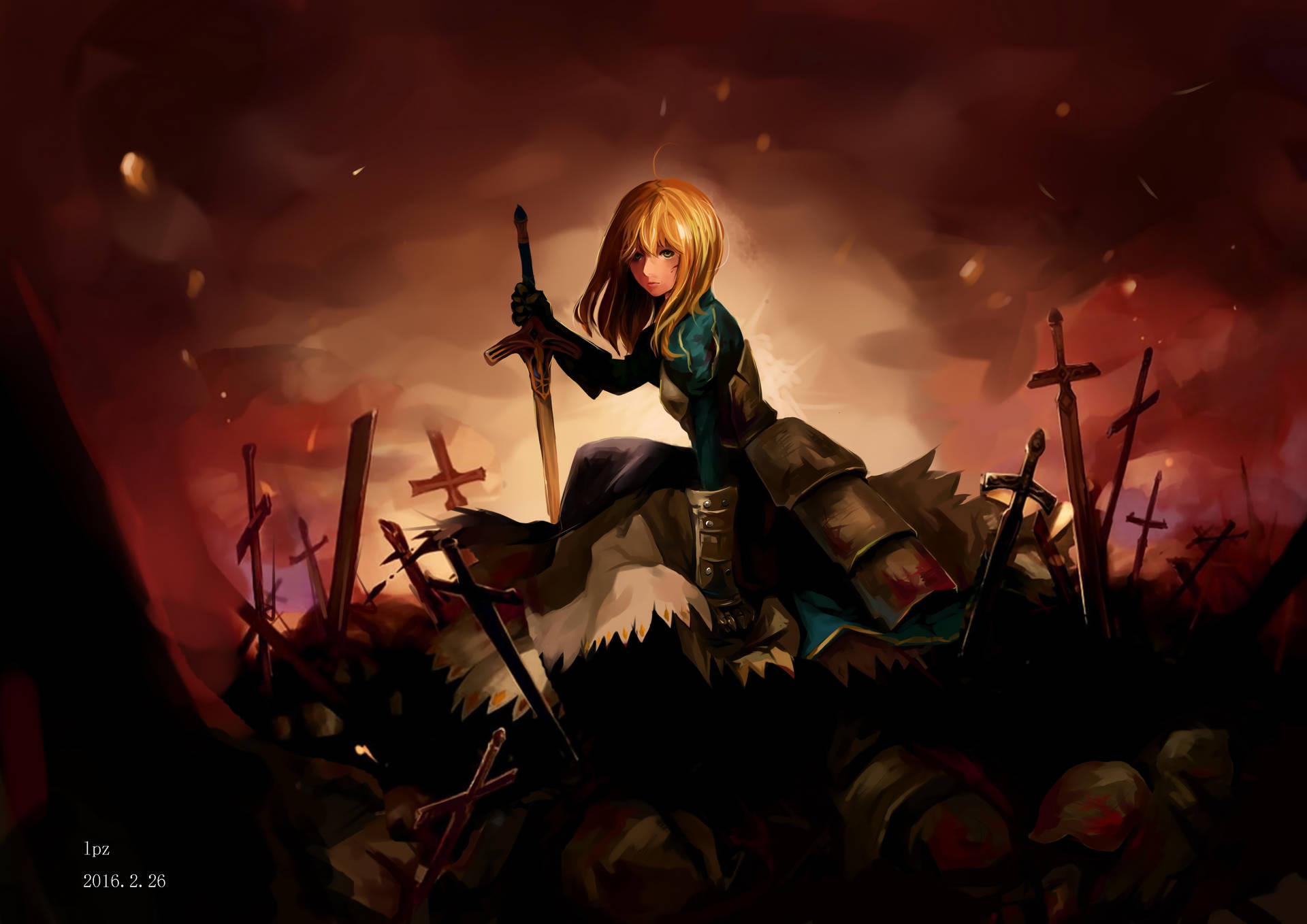 Fate Zero With Saber Crouching Background