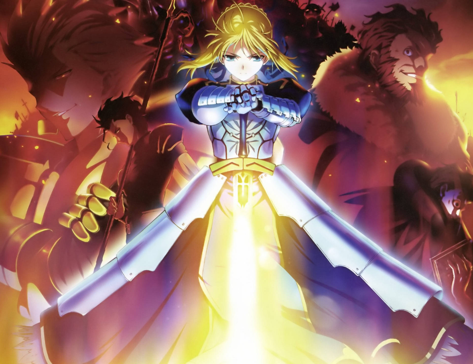 Fate Zero With Saber Plunging A Sword Background