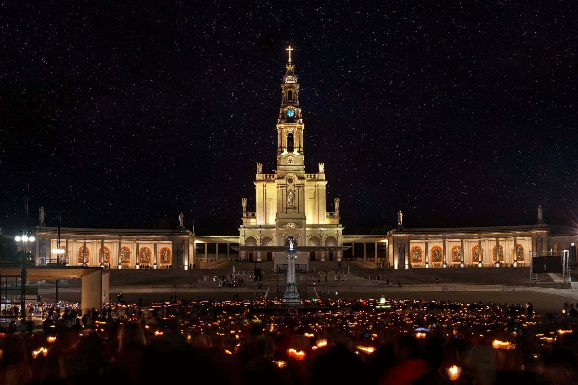 Fatima Sanctuary Gathering At Night Background