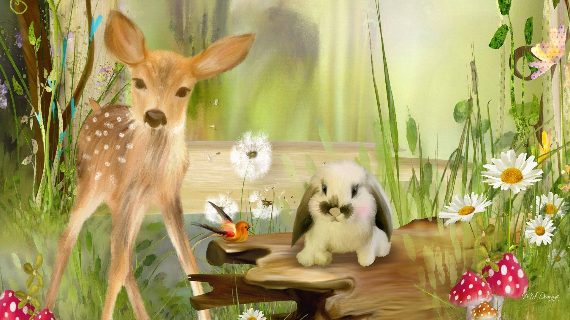 Fawn And Bunny Spending Time Together Background