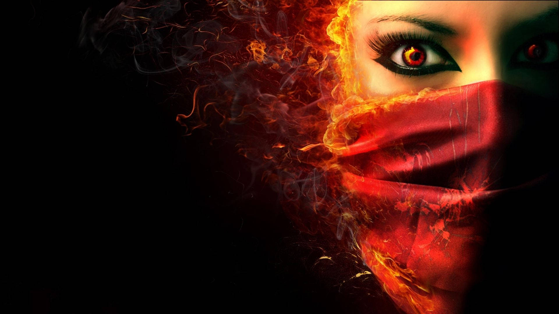 Fearless Fire Girl In Mask Background