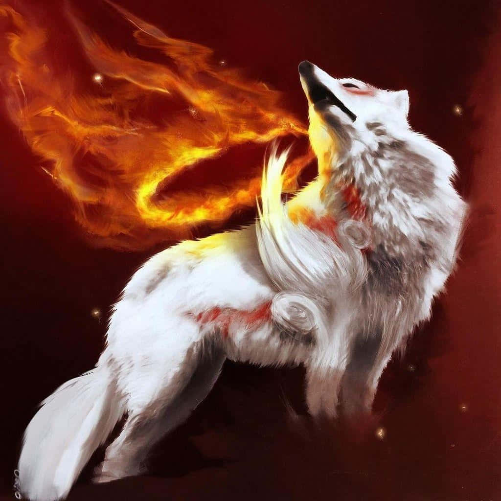 Fearless Fire Wolf Background