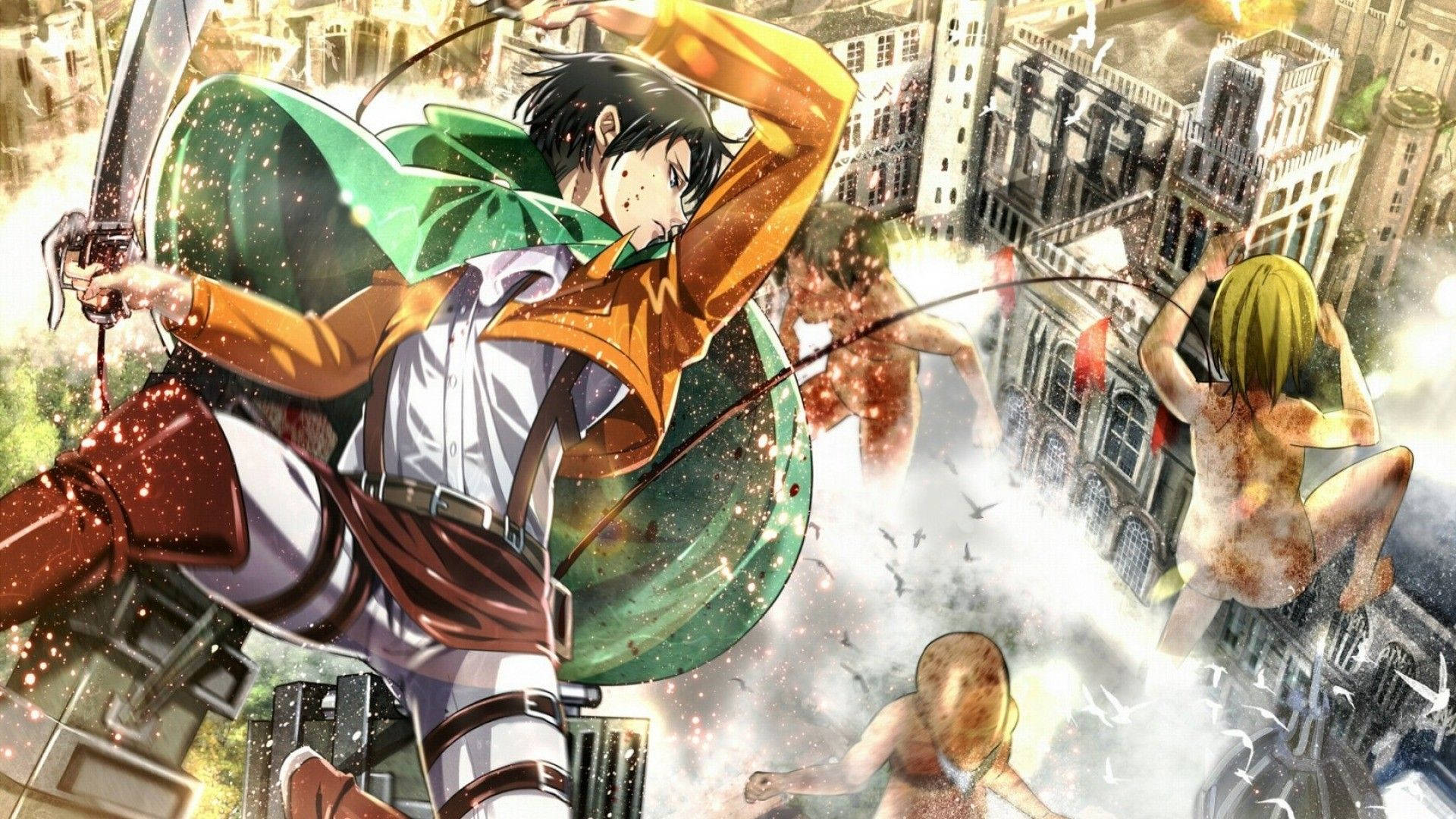 Fearless Leader Levi Ackerman Slaying Titans And Inspiring Human Hope Background