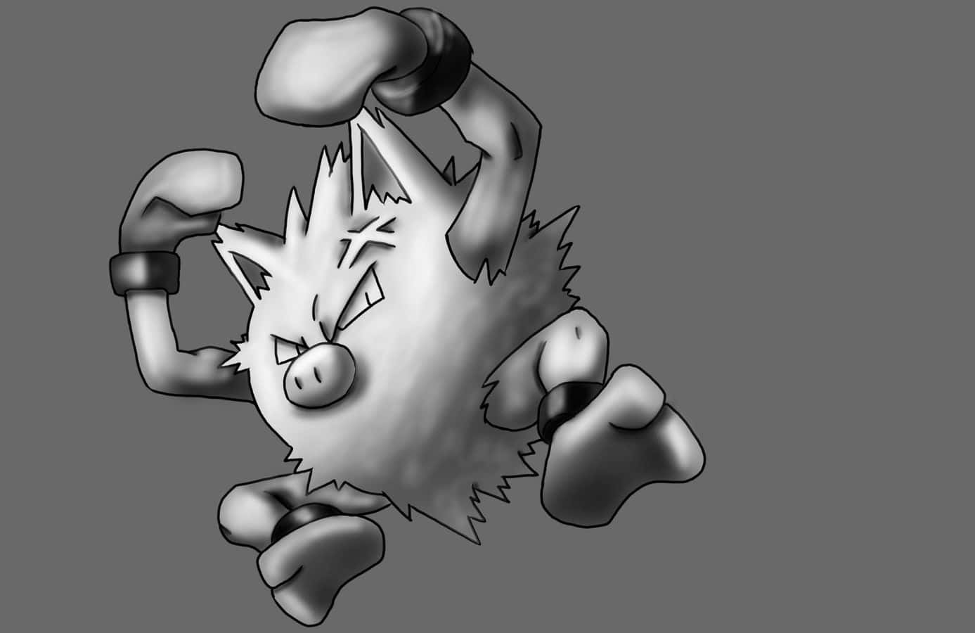 Fearless Primeape - Pokemon In Monochrome Theme Background
