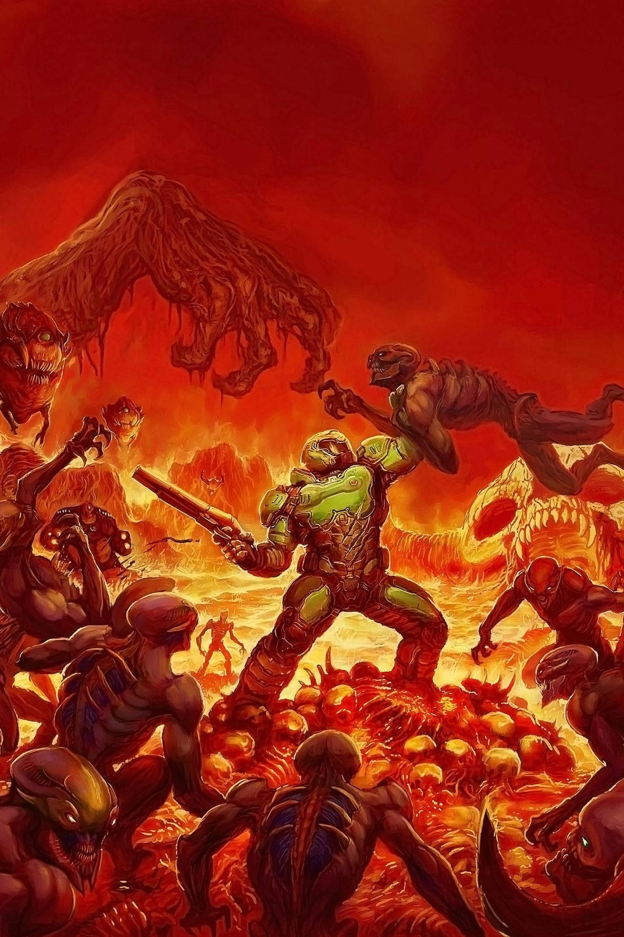 Fearless Soldier Fights For Victory In “doom” Background