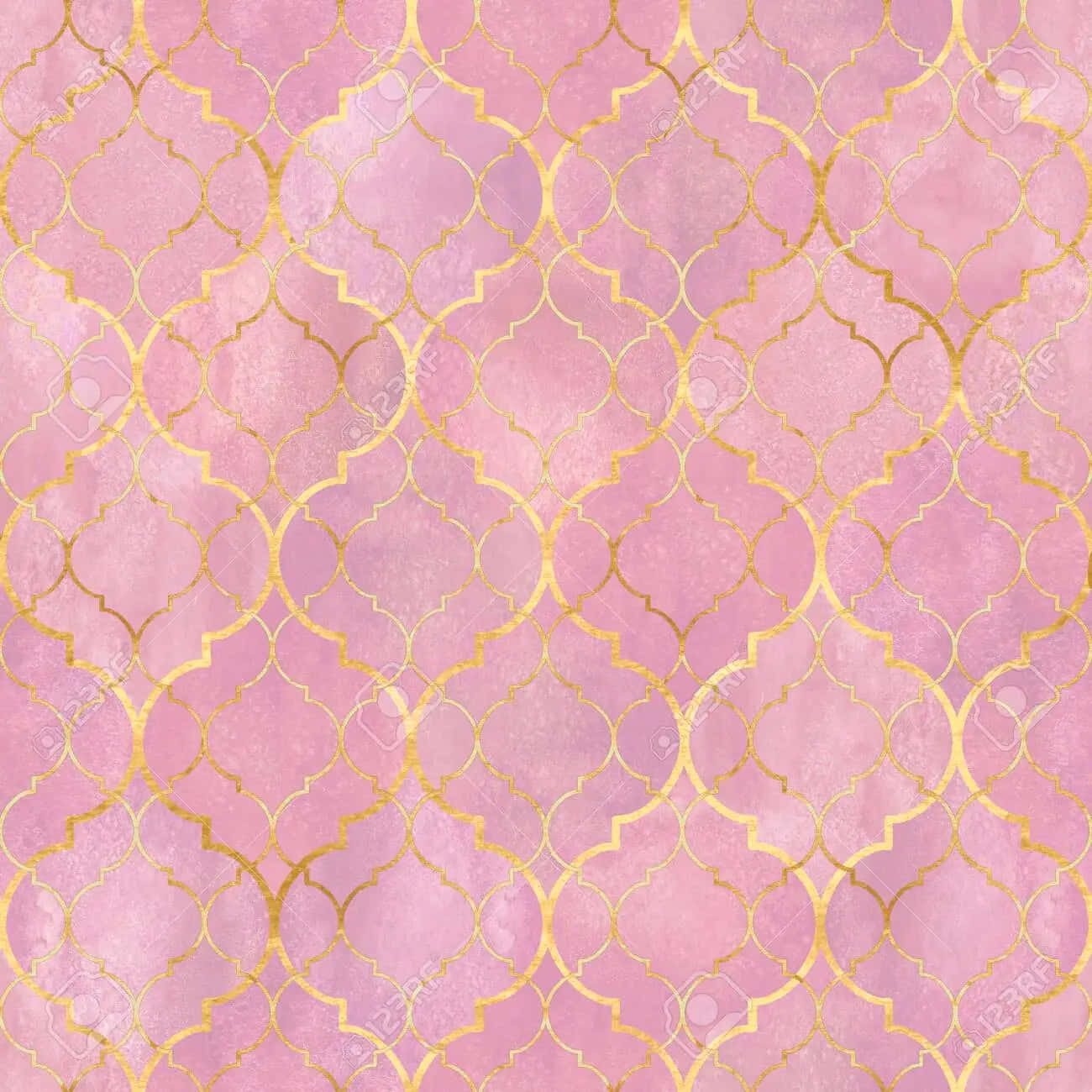 Features A Light Pink And Gold Theme Background