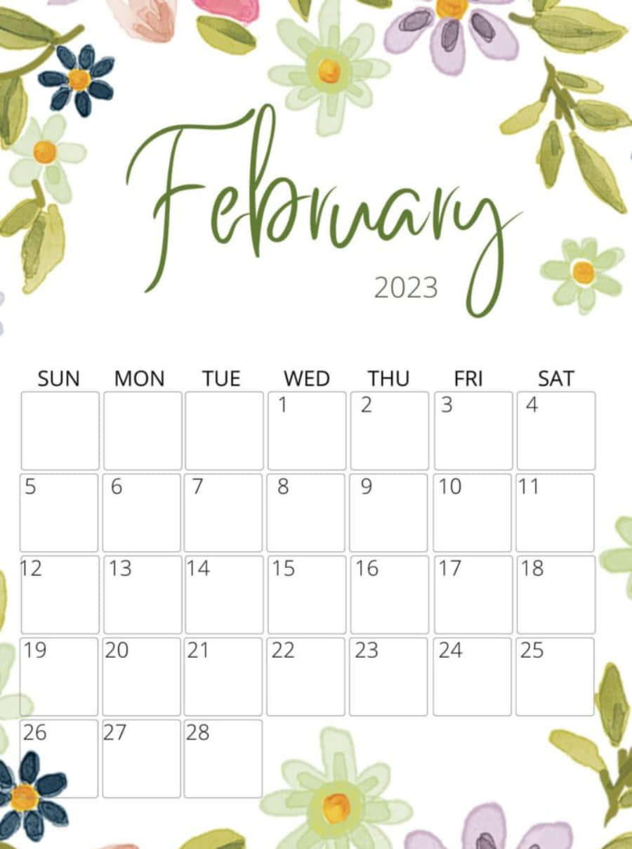 February 2020 Calendar With Floral Design Background