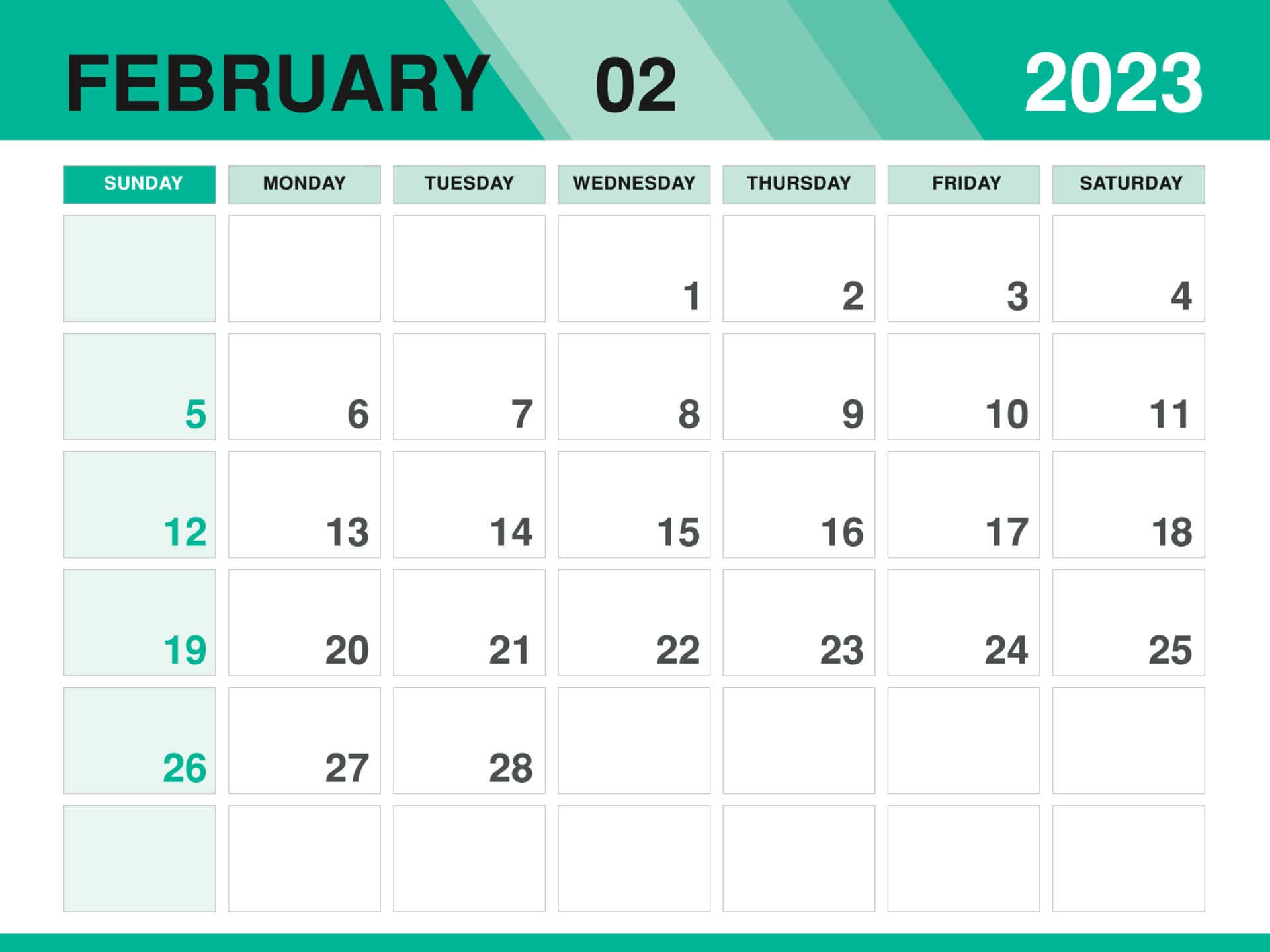 February 2020 Calendar With Green And White Background Background
