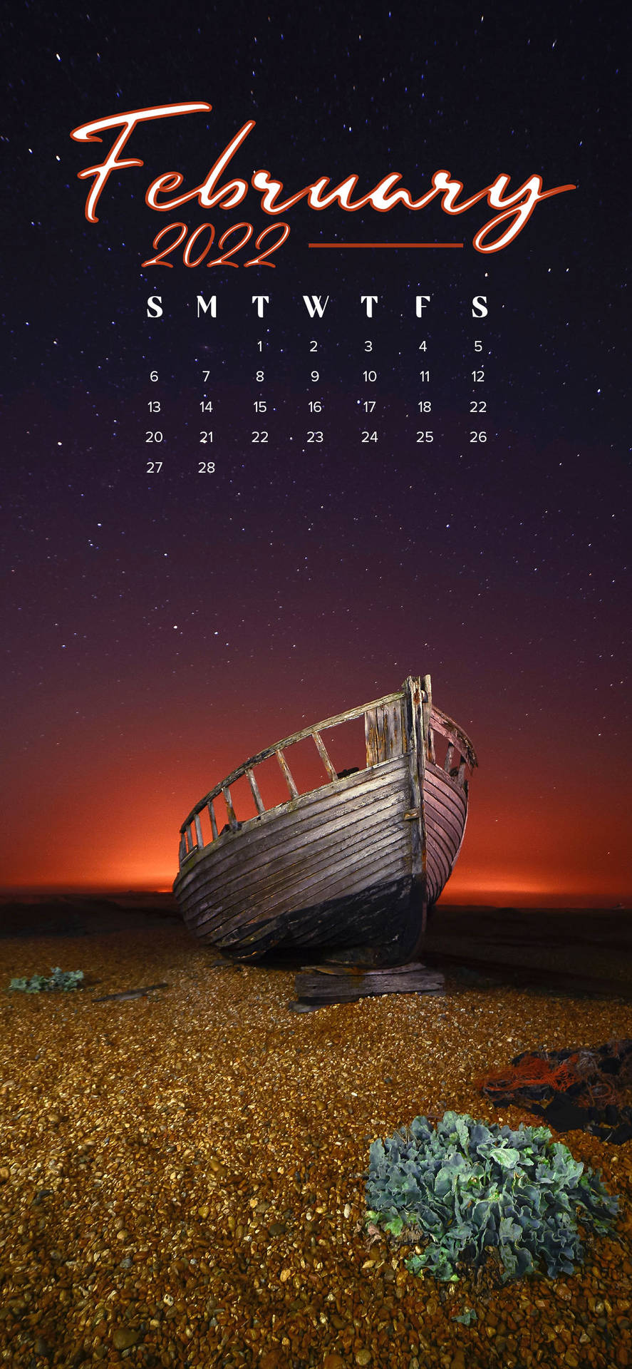 February 2022 Calendar In Beach Shore