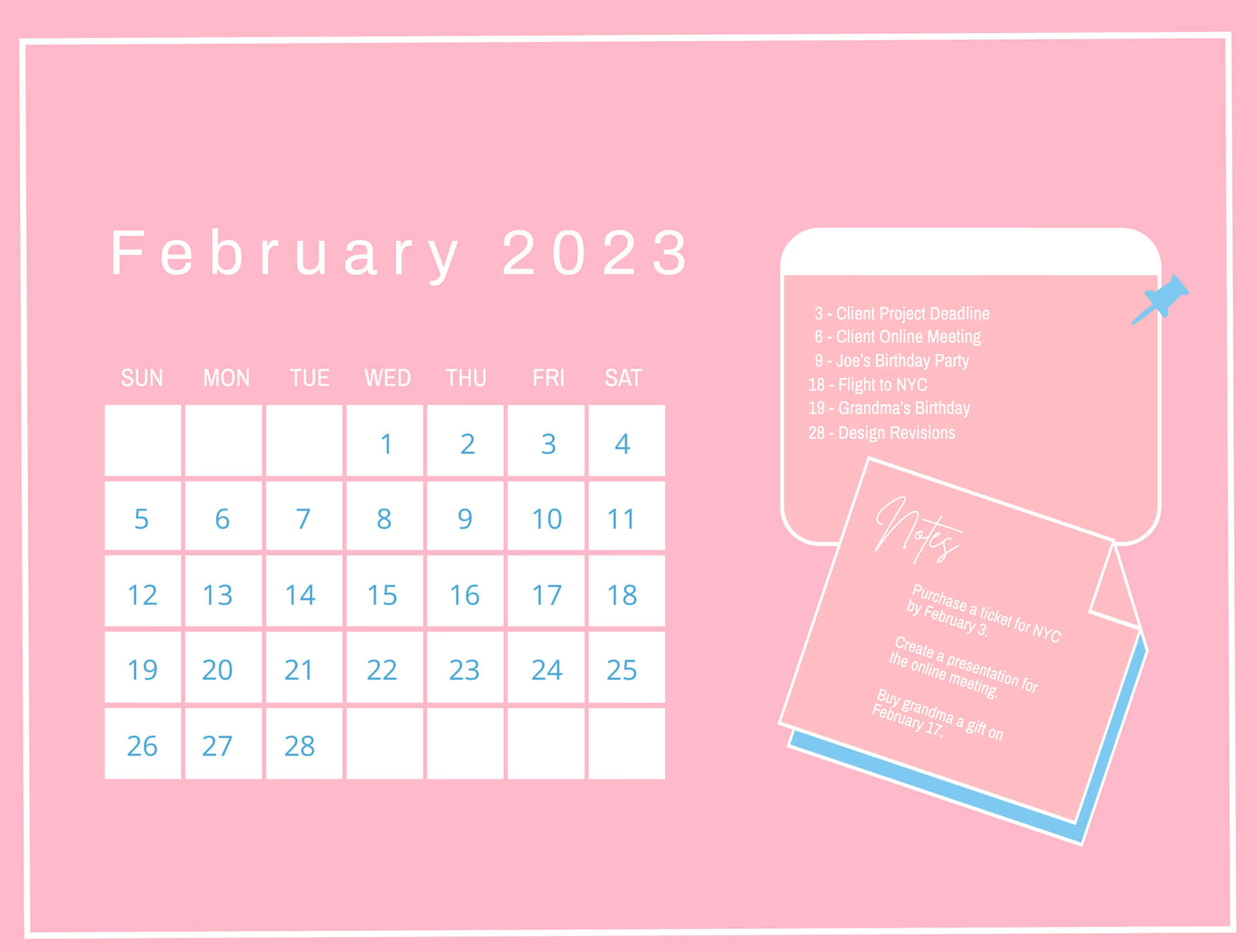 February 2023 Calendar With A Pink Background Background